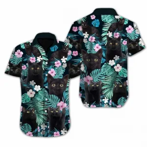 Black Cat Flower Spring Hawaiian Shirt