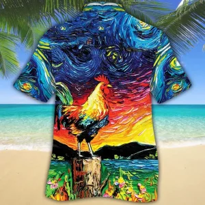 Awesome Rooster For Animal Lovers Appealing Night Sky Art Hawaiian Shirt