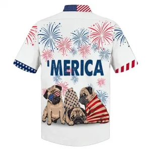 Love Pug th of july Independence Day Hawaiian Shirt