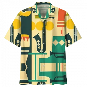 Cartoon Saxophone Background Hawaiian Shirt