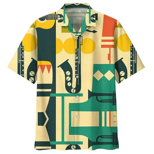 Cartoon Saxophone Background Hawaiian Shirt