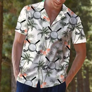 Golf Putter And Balls With Palm Trees Hawaiian Shirt